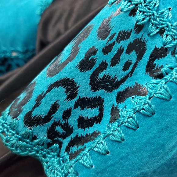 SMH Jackets & Blazers - VINTAGE .  Women's Turquoise Leopard Patchwork Jacket Sz XL